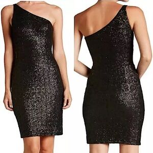 Dress The Population Black Sequins One Shoulder Mini Dress Bodycon